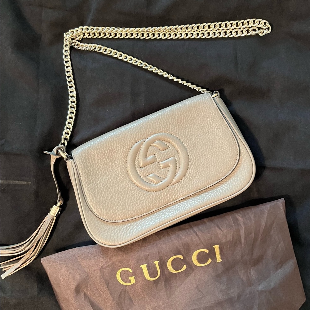 Gucci Soho Crossbody Tassel Bag Gray Grey